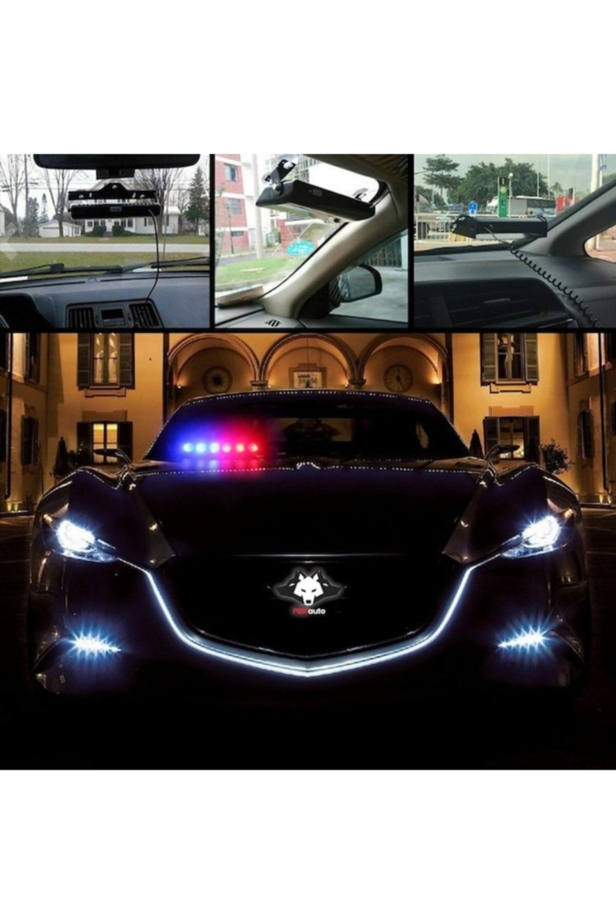 S6 Cam İçi Vantuzlu Polis Çakar 6 Ledli Kırmızı Mavi 12 Mod Çakmaklık Girişli image 2
