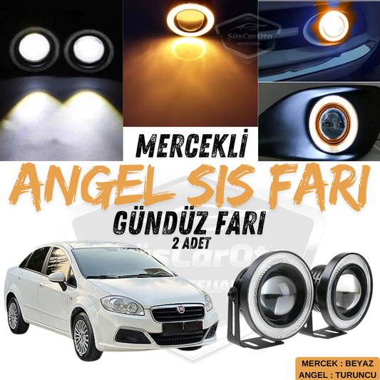 Fiat Linea 2007-2018 Uyumlu Üniversal Mercekli Angel Sis Farı Metal Su Geçirmez 76 mm Turuncu Halkalı Gündüz Farı Angel Eyes 2 Adet image 0