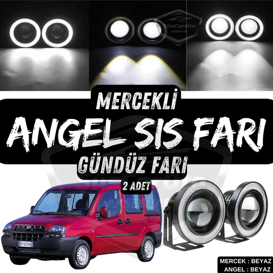 Fiat Doblo D1 2000-2005 Uyumlu Üniversal Mercekli Angel Sis Farı Metal Su Geçirmez 76 mm Beyaz Halkalı Gündüz Farı Angel Eyes 2 Adet image 0
