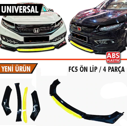 Üniversal Esnek 4 Parça Sarı Dilli Lip Piano Black Flaplı Kanatlı ABS Plastik image 0