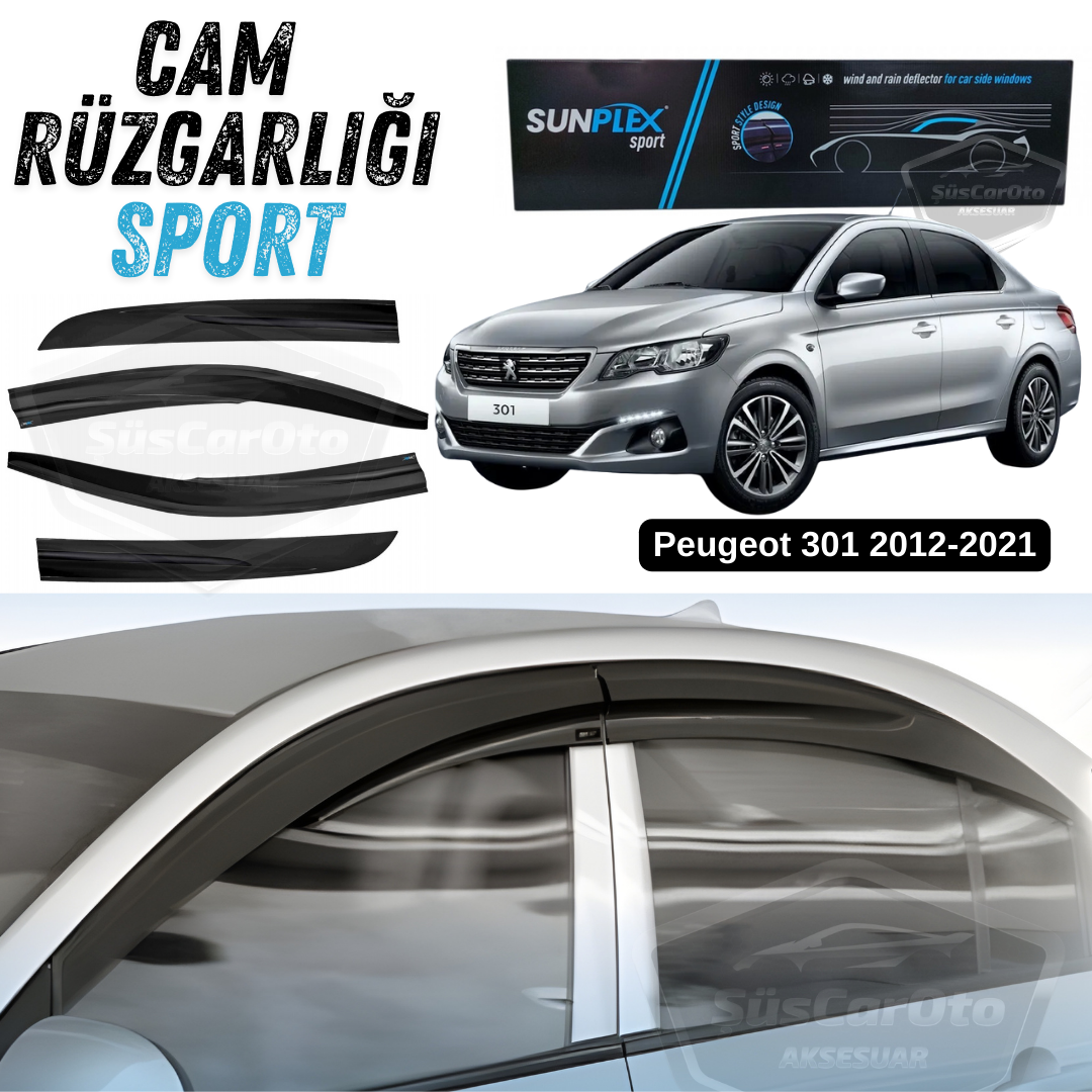 Sunplex Peugeot 301 2012-2021 Uyumlu Spor Cam Rüzgarlığı Seti Piano Black 4'lü Parlak Siyah image 0