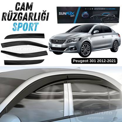 Sunplex Peugeot 301 2012-2021 Uyumlu Spor Cam Rüzgarlığı Seti Piano Black 4'lü Parlak Siyah image 0