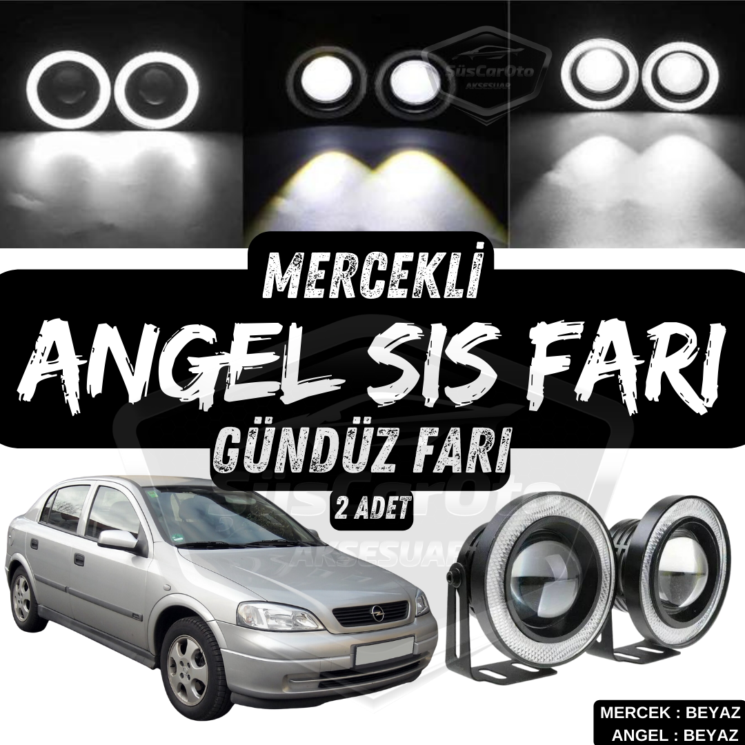 Opel Astra G 1998-2004 Uyumlu Üniversal Mercekli Angel Sis Farı Metal Su Geçirmez 76 mm Beyaz Halkalı Gündüz Farı Angel Eyes 2 Adet image 0