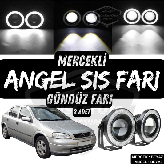 Opel Astra G 1998-2004 Uyumlu Üniversal Mercekli Angel Sis Farı Metal Su Geçirmez 76 mm Beyaz Halkalı Gündüz Farı Angel Eyes 2 Adet image 0