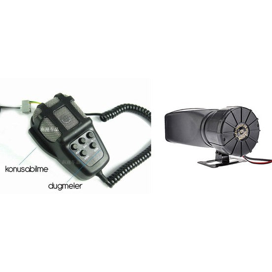 3 Sesli Mikrofonlu Megafonlu 12V Polis Sireni image 3