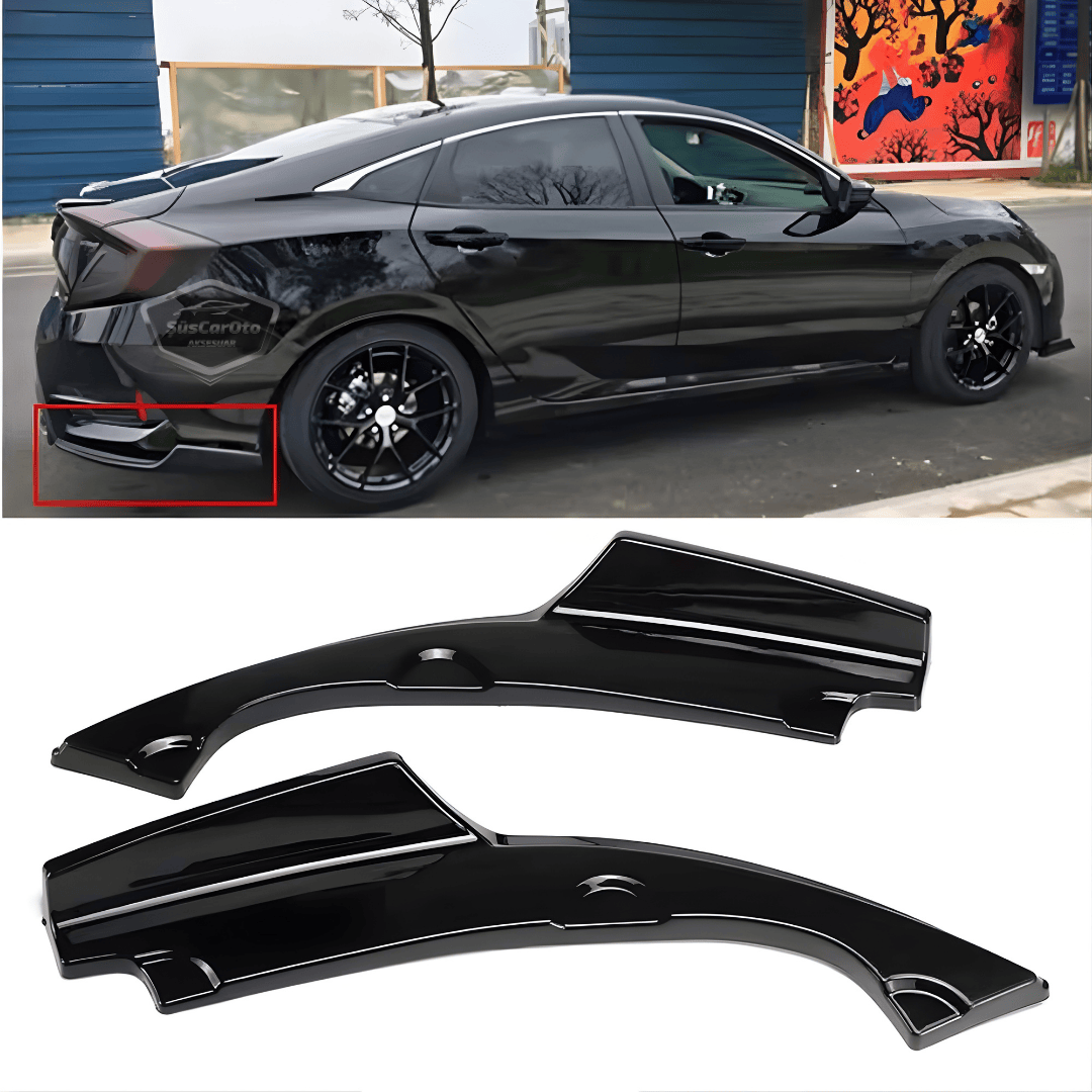 Honda Civic FC5 2016-2021 Araca Özel Parlak Siyah Arka Çıkıntılı Flap Kanatlı Arka Ek ABS Plastik Piano Black Arka Tampon Bıçak image 2