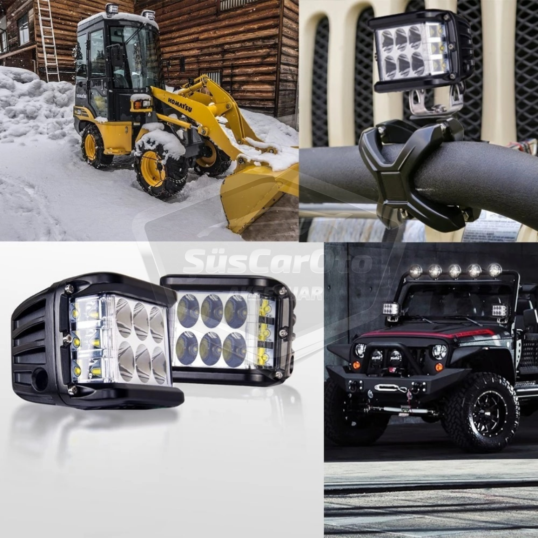 Off Road Led Lamba Delici Yayıcı Beyaz-Beyaz Flaşlı Kare Sis Farı Projektör 45W 12 Led Metal Arazi Çalışma Lambası 1 Adet image 1