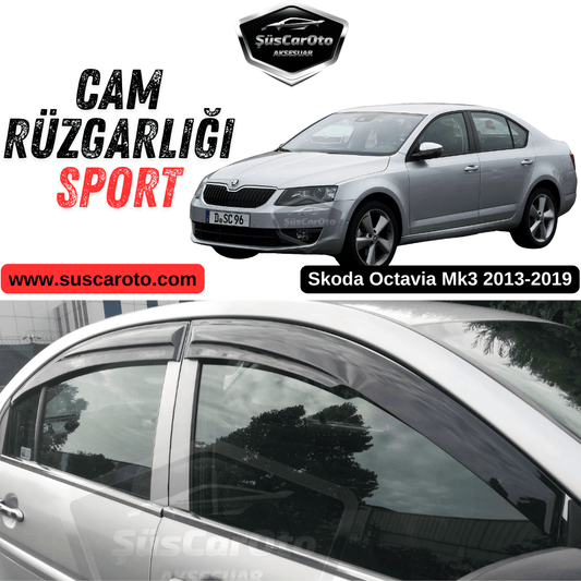 Skoda Octavia Mk3 2013-2019 Uyumlu Mugen Cam Rüzgarlığı Seti Piano Black 4'lü İthal Parlak Siyah image 0