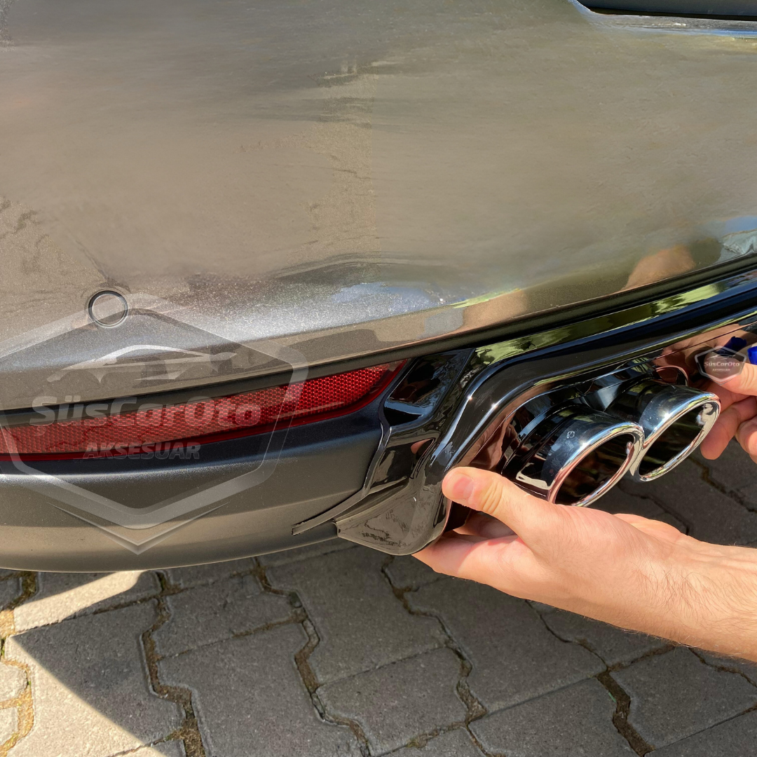 Fiat Egea Sedan 2015 Sonrası Araca Özel Piano Black Arka Difüzör 4 Krom Egzoz Çıkışlı Parlak Siyah Arka Tampon Eki İthal 1.Sınıf image 1