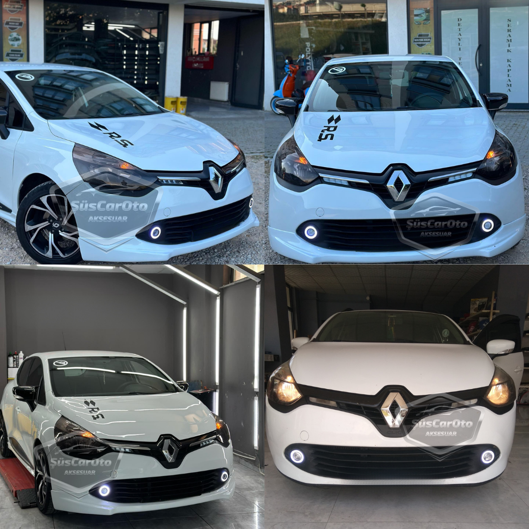 Renault Clio 4 2012-2020 Uyumlu Üniversal Mercekli Angel Sis Farı Metal Su Geçirmez 76 mm Beyaz Halkalı Gündüz Farı Angel Eyes 2 Adet image 2