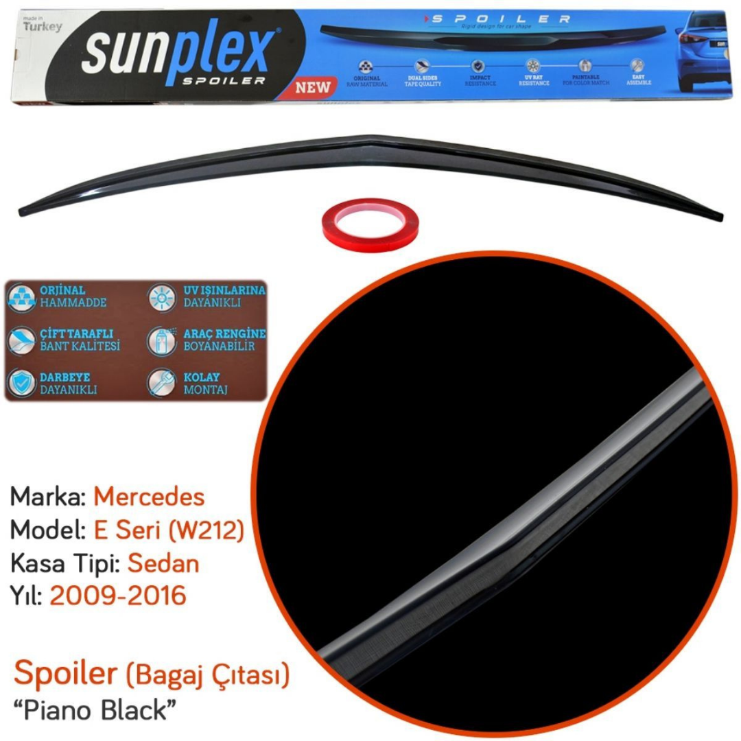 Sunplex Mercedes E Serisi W212 Bagaj Üstü Spoiler Piano Black 2009-2016 image 1
