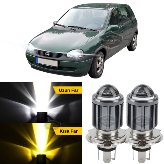 Opel Corsa B 1993-2000 Uyumlu Mercekli Far Ampulü Led Xenon Çift Renk Sarı-Beyaz Far Şimşek Etkili CSP Led Lamba Uzun Kısa 2 Adet Takım image 0