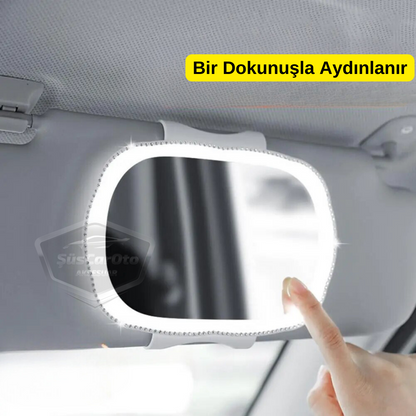 Üniversal Araç Ledli Güneşlik Aynası Geçmeli Oto İç Ayna Dokunmatik Şarjlı Aydınlatmalı Araba Makyaj Aynası Yüksek Netlik Beyaz image 8