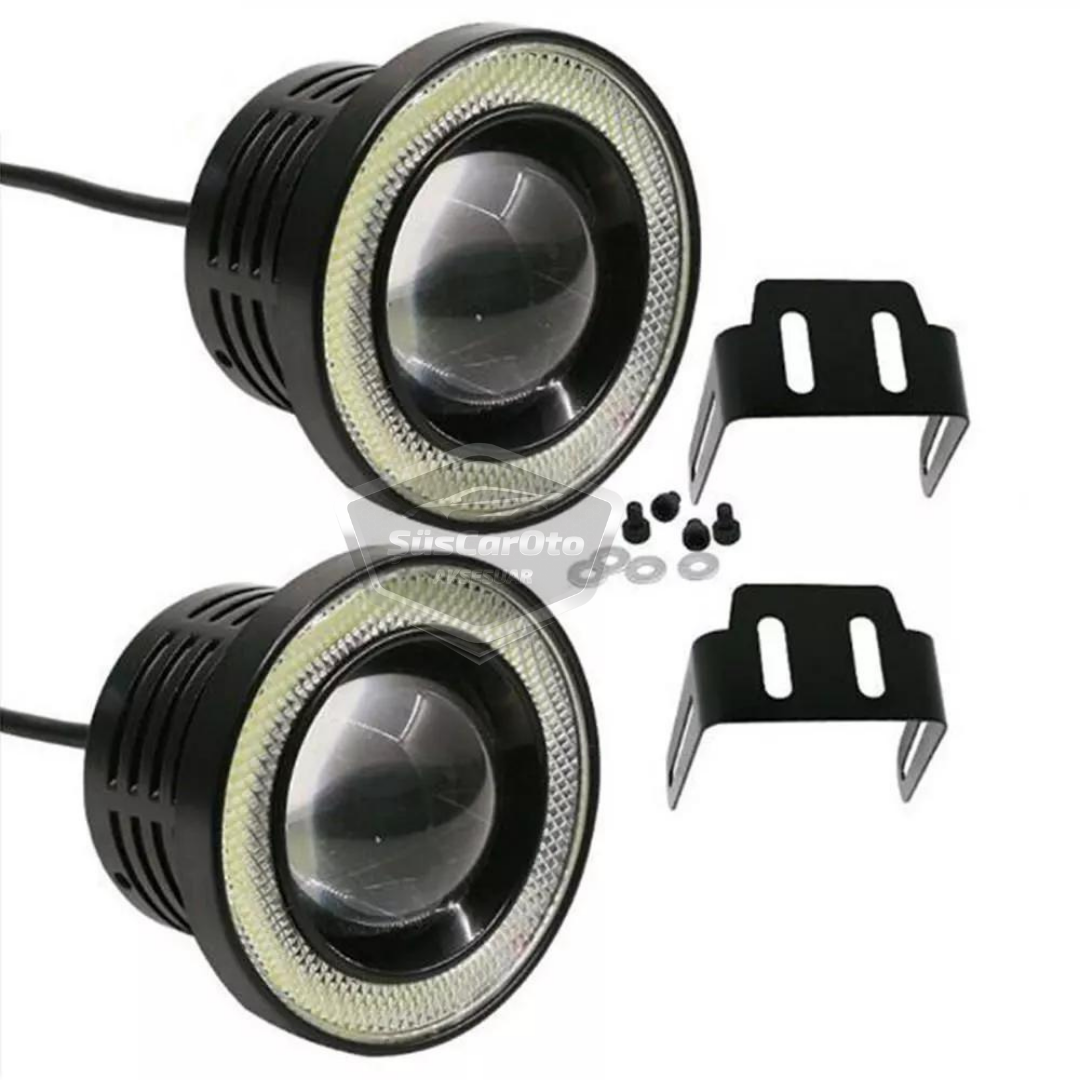 Fiat Doblo D2 2005-2010 Uyumlu Üniversal Mercekli Angel Sis Farı Metal Su Geçirmez 76 mm Turuncu Halkalı Gündüz Farı Angel Eyes 2 Adet image 8