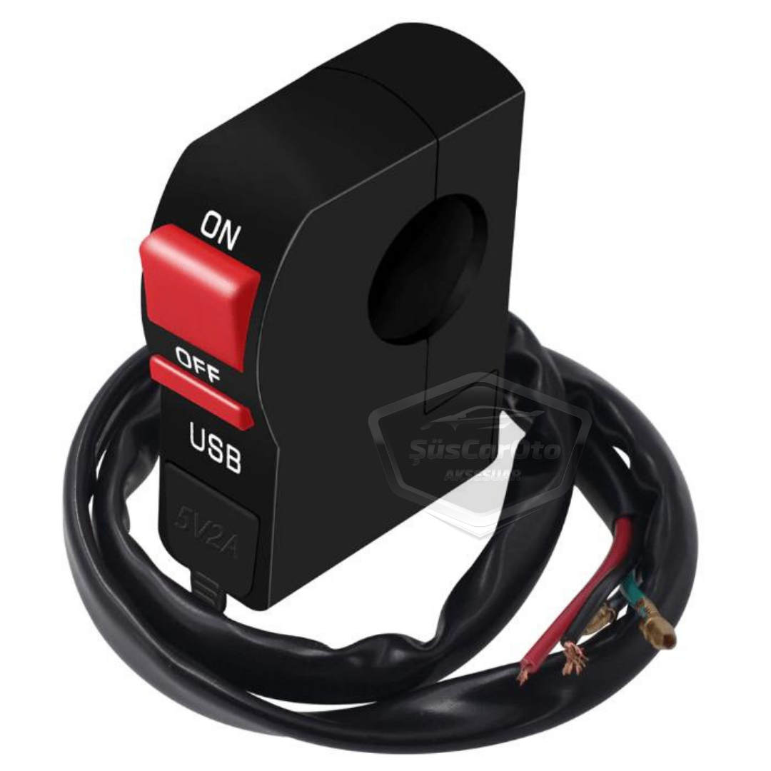 Motosiklet Atv Elektrikli Bisiklet Jetski 12V Açma Kapama Düğmesi Butonu Far Anahtarı USB Şarj Soketi Su Geçirmez 22 mm Gidon Montaj Çok Fonksiyonlu USB Şarj Cihazı image 6