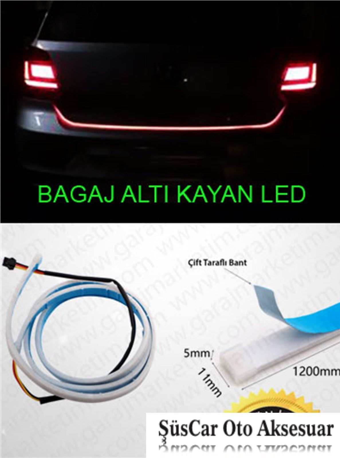 Bagaj Altı Kayar Kayan Led 7 Renkli Fonksiyonlu Su Geçirmez 120cm image 2