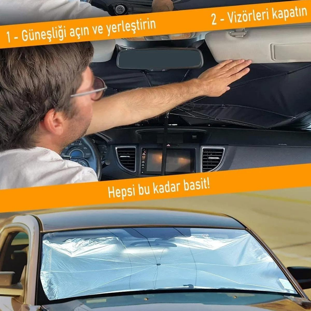 Oto Katlanabilir Güneşlik Şemsiye Ön Cam Gölgelik Özel Esnek Saplı Güneş Koruyucu 132 cm x 77 cm image 8