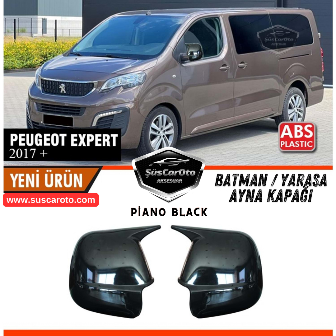 Peugeot Expert 2017 Sonrası Uyumlu Batman Yarasa Ayna Kapağı Piano Black ABS Plastik Sağ Sol Takım image 0
