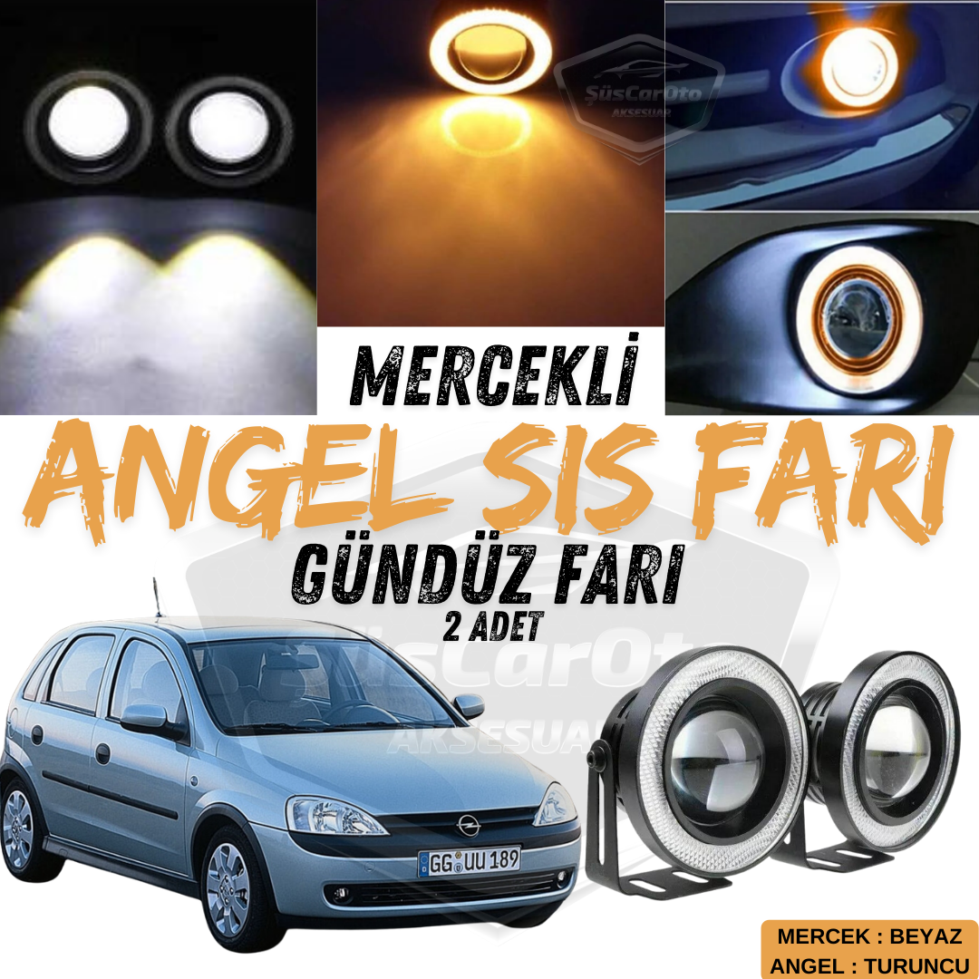 Opel Corsa C 2000-2006 Uyumlu Üniversal Mercekli Angel Sis Farı Metal Su Geçirmez 76 mm Turuncu Halkalı Gündüz Farı Angel Eyes 2 Adet image 0