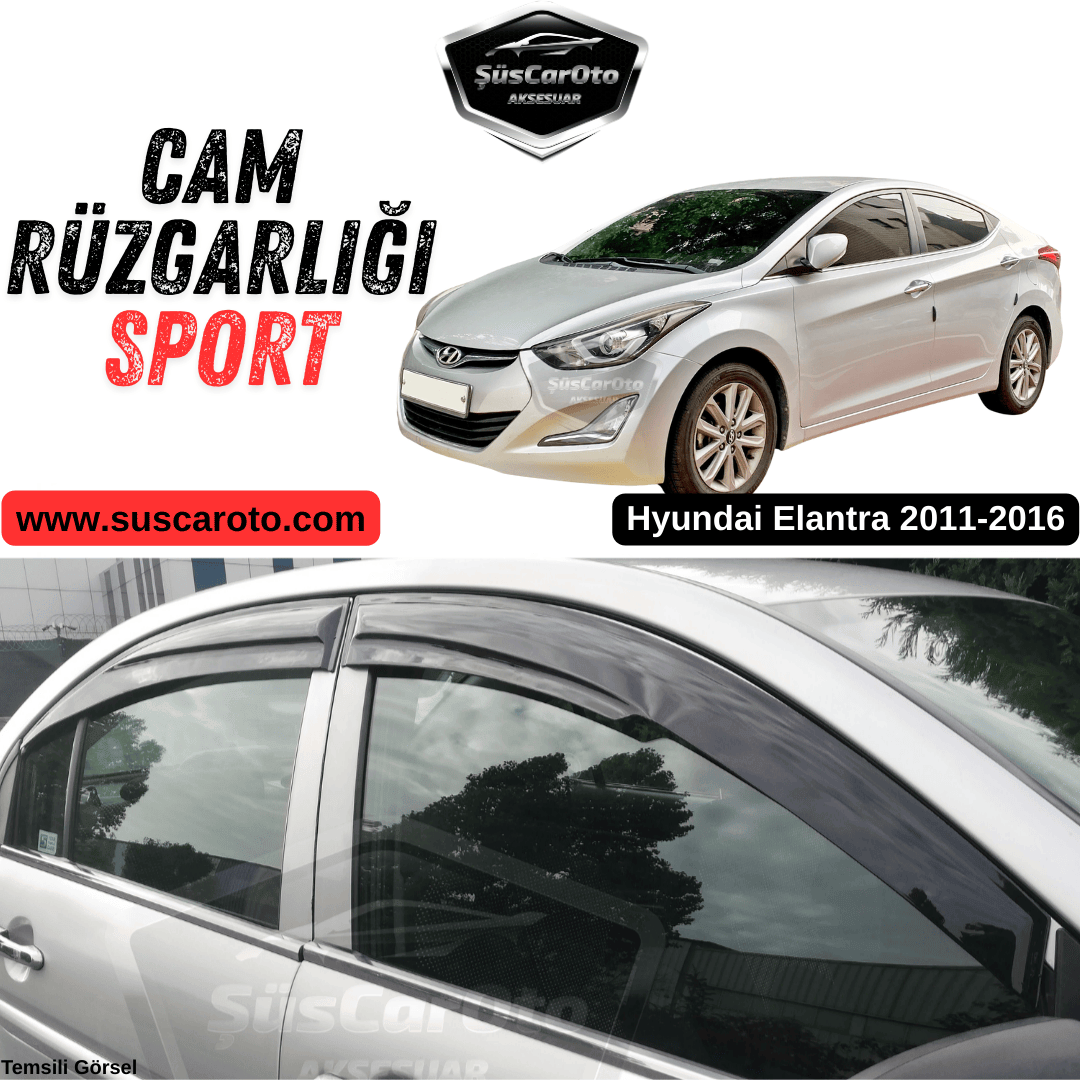 Hyundai Elantra 2011-2016 Uyumlu Mugen Cam Rüzgarlığı Seti Piano Black 4'lü İthal Parlak Siyah image 0