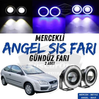 Ford Focus 2 2004-2008 Uyumlu Üniversal Mercekli Angel Sis Farı Metal Su Geçirmez 76 mm Mavi Halkalı Gündüz Farı Angel Eyes 2 Adet image 0
