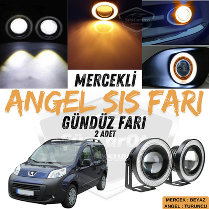 Peugeot Bipper 2008-2022 Uyumlu Üniversal Mercekli Angel Sis Farı Metal Su Geçirmez 76 mm Turuncu Halkalı Gündüz Farı Angel Eyes 2 Adet image 0
