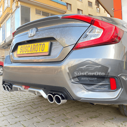 Honda Civic FC5 2016-2021 Araca Özel Siyah Gri Arka Difüzör Tırnaklı 4 Yuvarlak Egzoz Çıkışlı Arka Tampon Eki İthal 1.Sınıf image 4