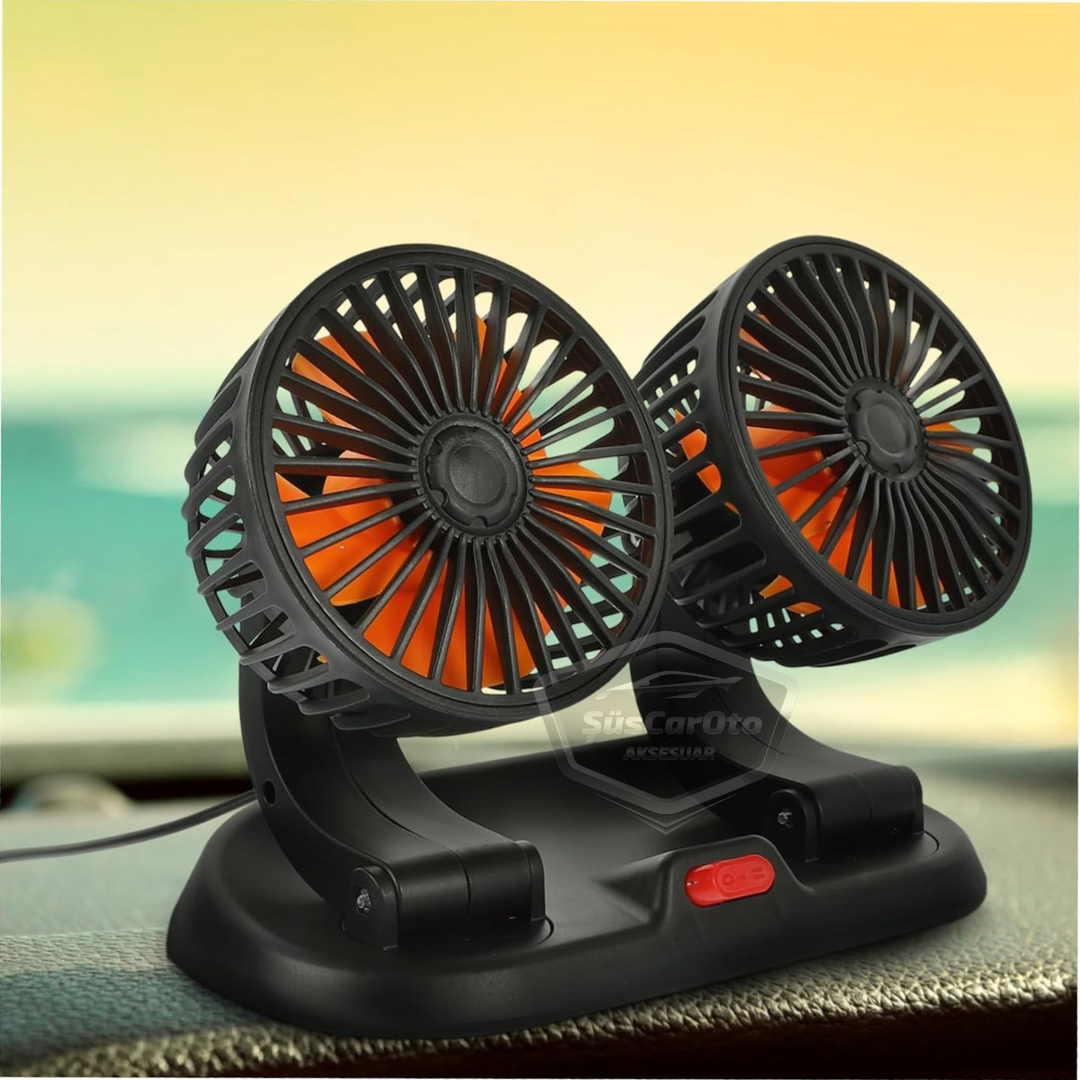 Üniversal Oto Ofis Araç İçi Torpido Üstü Vantilatör Çift Başlıklı USB Girişli 2 Kademeli Soğutucu Fan 360° Dönebilen Ultra Sessiz Oynar Başlıklı Araç Fanı image 8