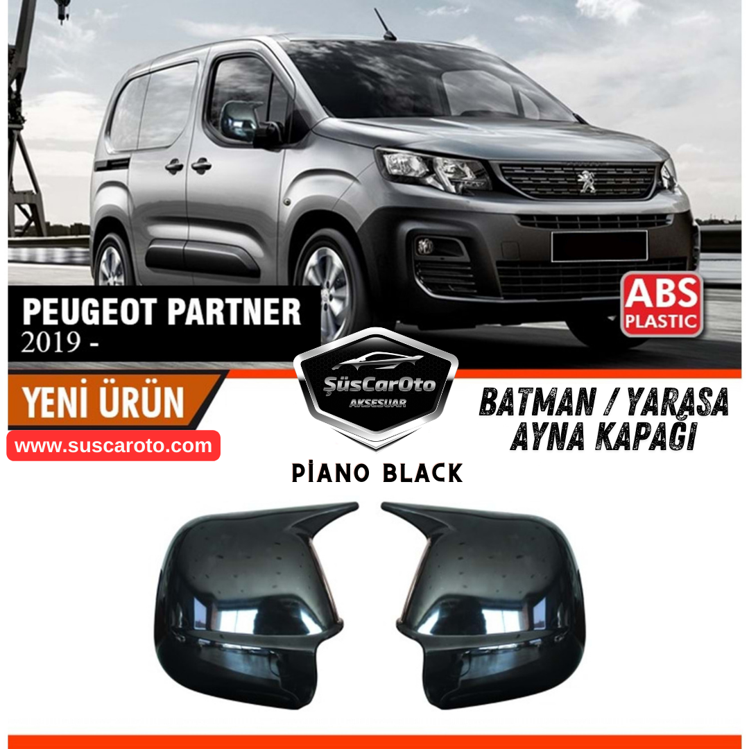 Peugeot Partner 2019 Sonrası Uyumlu Batman Yarasa Ayna Kapağı Piano Black ABS Plastik Sağ Sol Takım image 0