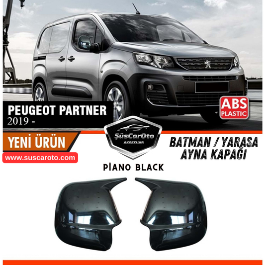 Peugeot Partner 2019 Sonrası Uyumlu Batman Yarasa Ayna Kapağı Piano Black ABS Plastik Sağ Sol Takım image 0