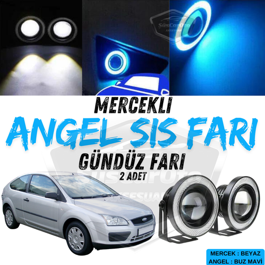 Ford Focus 2 2004-2008 Uyumlu Üniversal Mercekli Angel Sis Farı Metal Su Geçirmez 76 mm Buz Mavi Halkalı Gündüz Farı Angel Eyes 2 Adet image 0