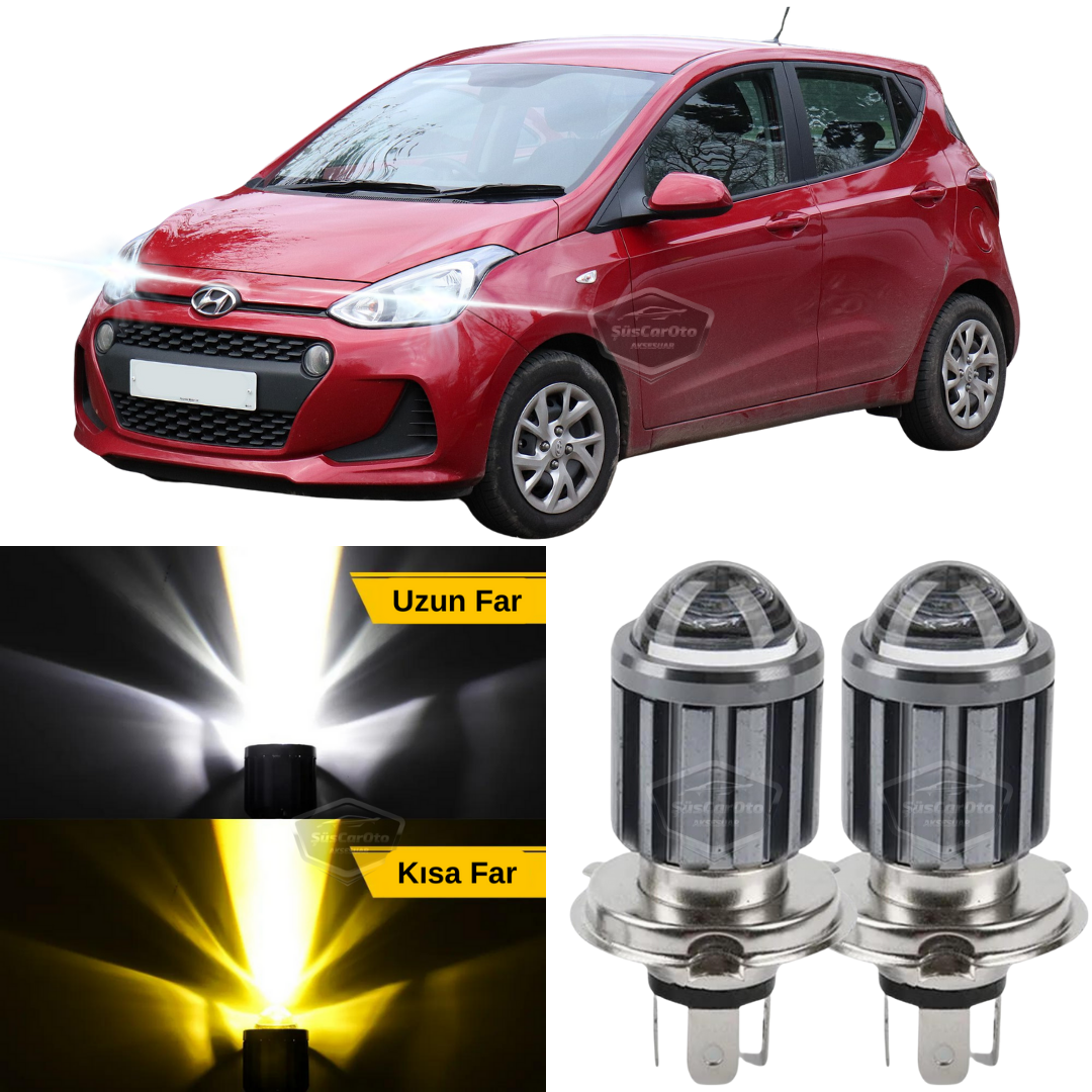 Hyundai İ10 2007-2019 Uyumlu Mercekli Far Ampulü Led Xenon Çift Renk Sarı-Beyaz Far Şimşek Etkili CSP Led Lamba Uzun Kısa 2 Adet Takım image 0