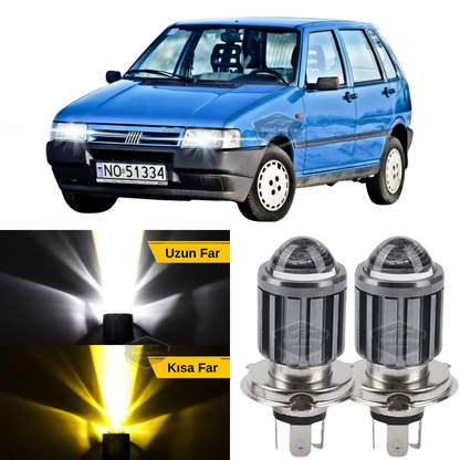 Fiat Uno 1992-2001 Uyumlu Mercekli Far Ampulü Led Xenon Çift Renk Sarı-Beyaz Far Şimşek Etkili CSP Led Lamba Uzun Kısa 2 Adet Takım image 0