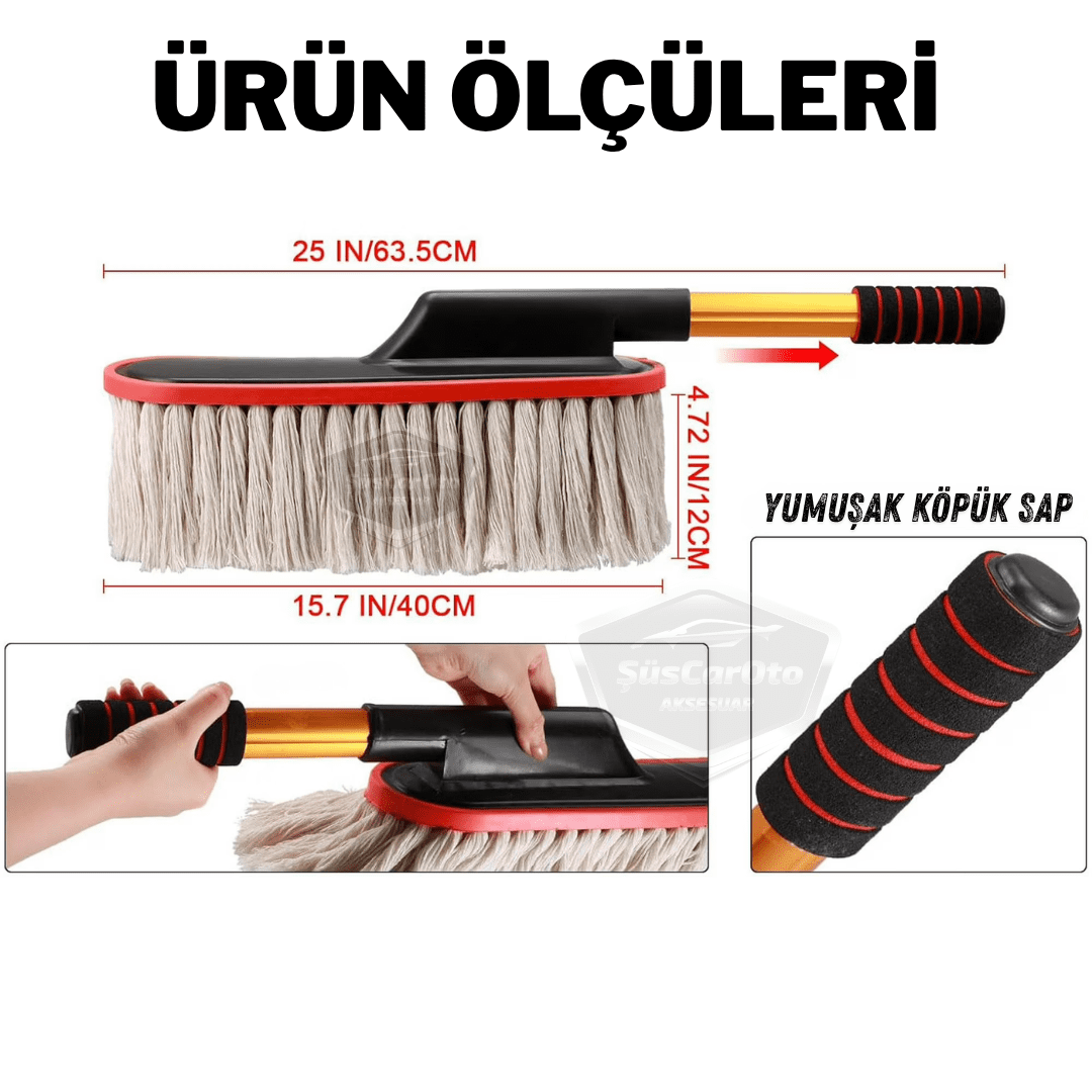 Teleskopik Uzun Saplı Cilalı Araba Temizleme Püskülü 1.Sınıf Oto Toz Alma Fırçası Detay Mopu Mikrofiber Çizmez Pamuk İplik image 2