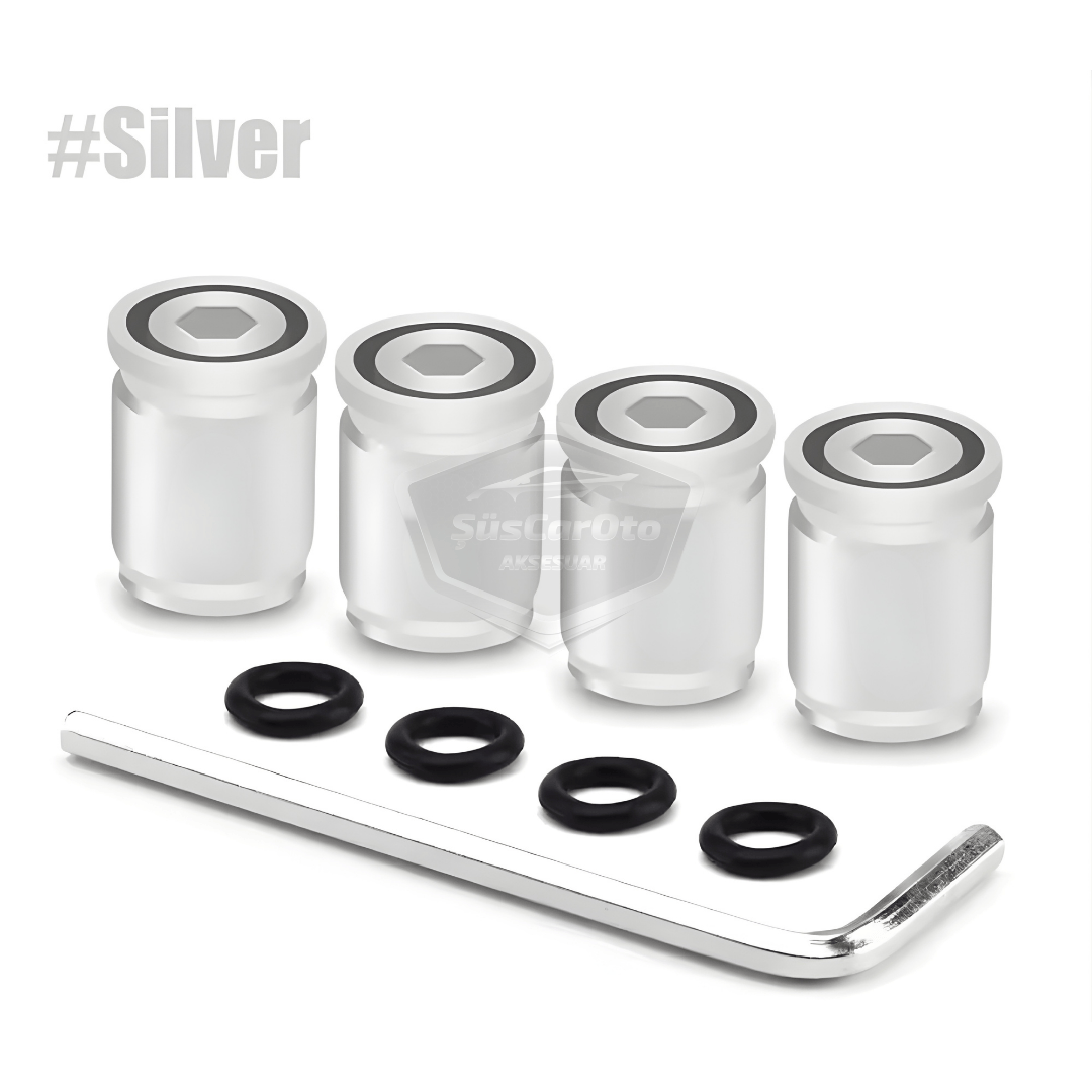 Kilitlemeli Sibop Kapağı Alyanlı Sibop Kapağı Araba Motosiklet Bisiklet Metal Sıkmalı Silver Gümüş 4 lü Set image 2