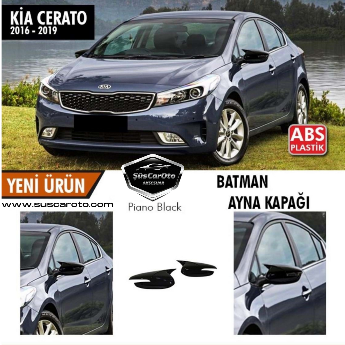 Kia Cerato Sinyalli 2016-2019 Batman Yarasa Ayna Kapağı Piano Black ABS Plastik image 0