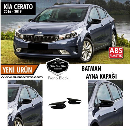 Kia Cerato Sinyalli 2016-2019 Batman Yarasa Ayna Kapağı Piano Black ABS Plastik image 0