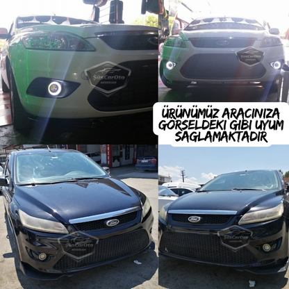 Ford Focus 2.5 2009-2011 Uyumlu Üniversal Mercekli Angel Sis Farı Metal Su Geçirmez 76 mm Beyaz Halkalı Gündüz Farı Angel Eyes 2 Adet image 2