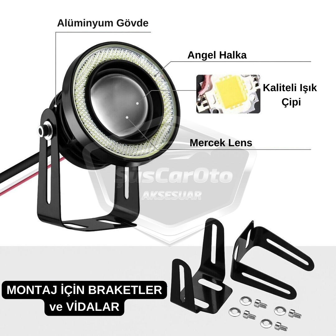 Ford Ka 1996-2008 Uyumlu Üniversal Mercekli Angel Sis Farı Metal Su Geçirmez 76 mm Mavi Halkalı Gündüz Farı Angel Eyes 2 Adet image 6