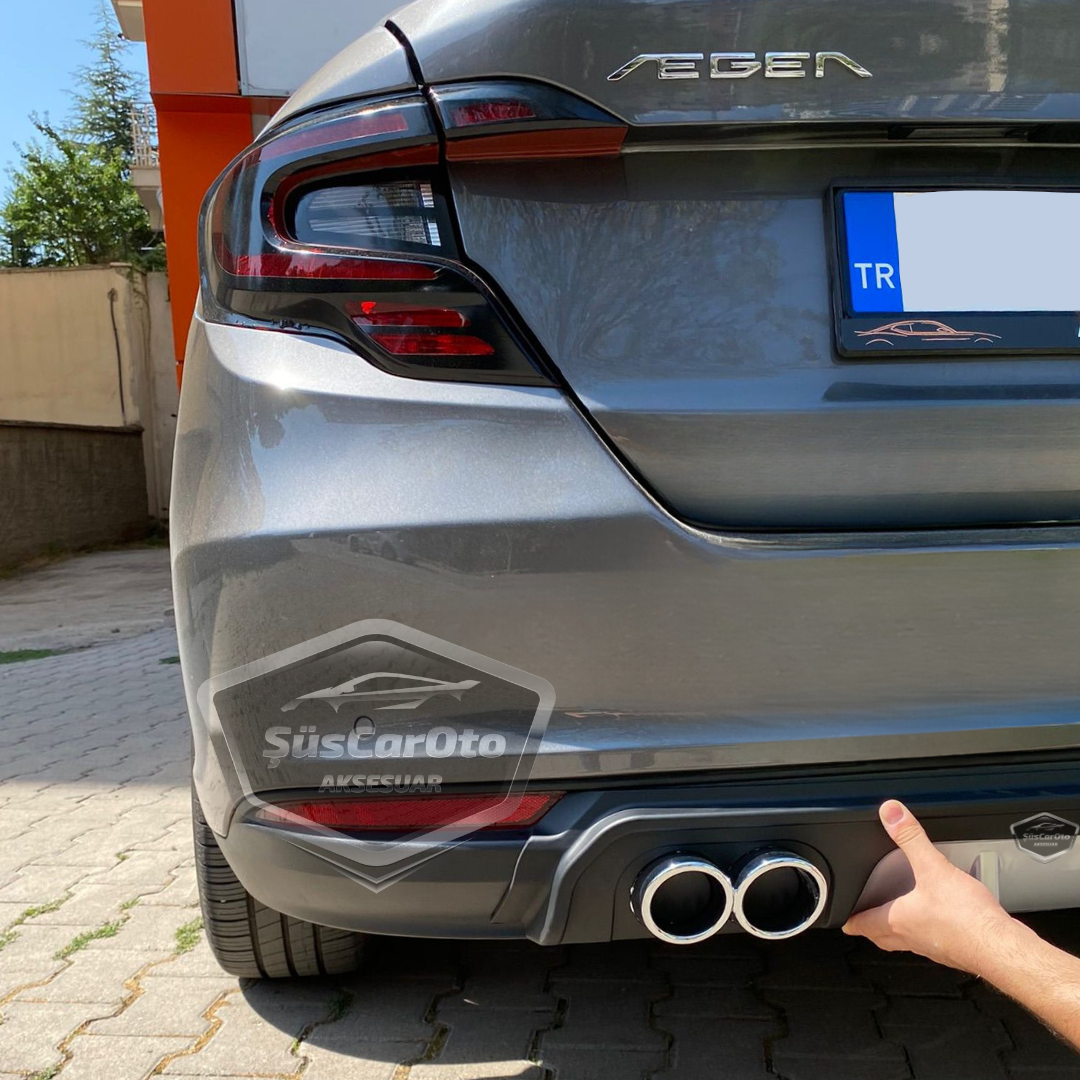 Fiat Egea Sedan 2015 Sonrası Araca Özel Siyah Arka Difüzör 4 Krom Egzoz Çıkışlı Arka Tampon Eki İthal 1.Sınıf image 1