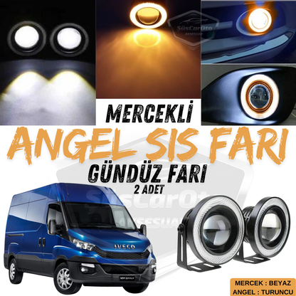 Iveco Daily Uyumlu Üniversal Mercekli Angel Sis Farı Metal Su Geçirmez 76 mm Turuncu Halkalı Gündüz Farı Angel Eyes 2 Adet image 0