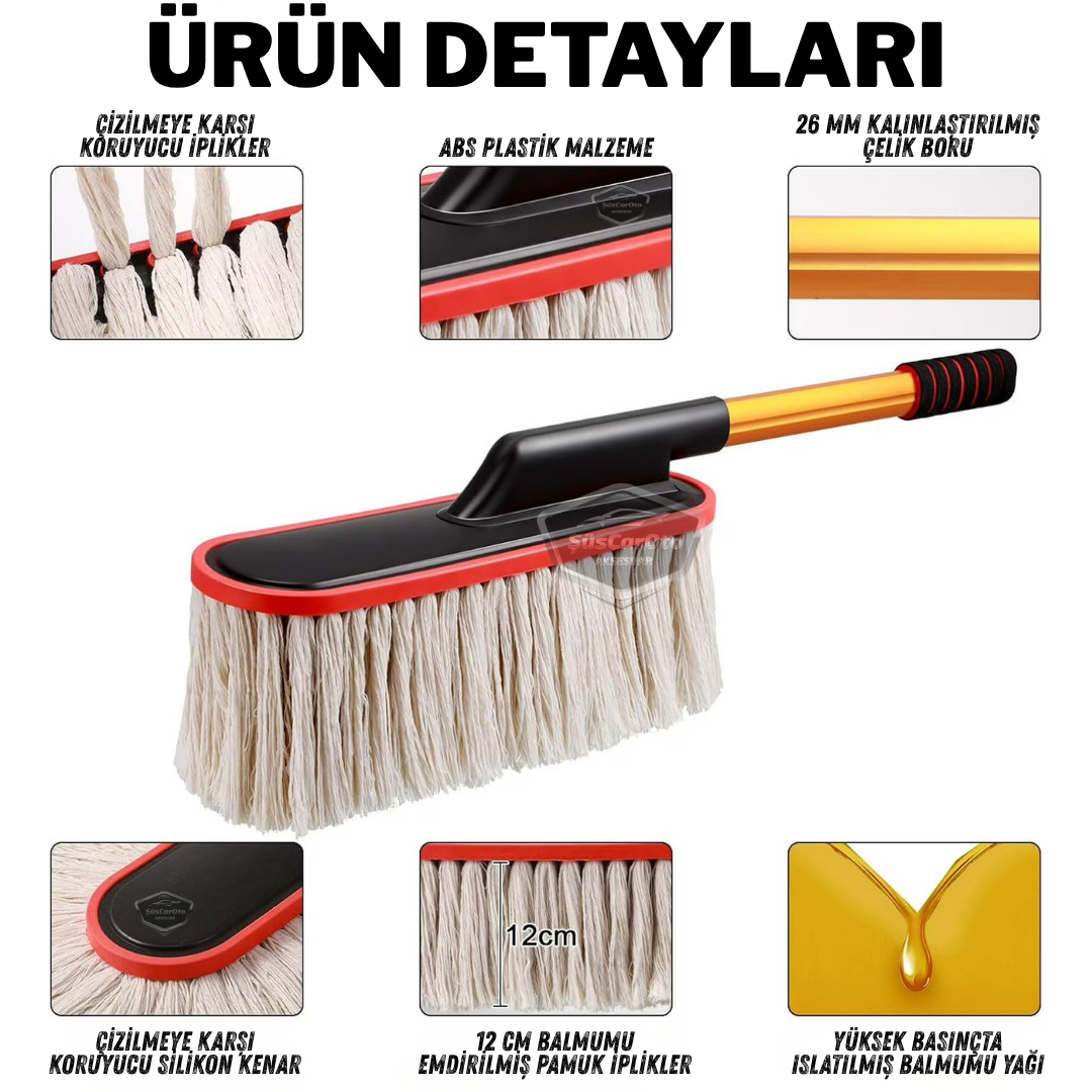 Teleskopik Uzun Saplı Cilalı Araba Temizleme Püskülü 1.Sınıf Oto Toz Alma Fırçası Detay Mopu Mikrofiber Çizmez Pamuk İplik image 1