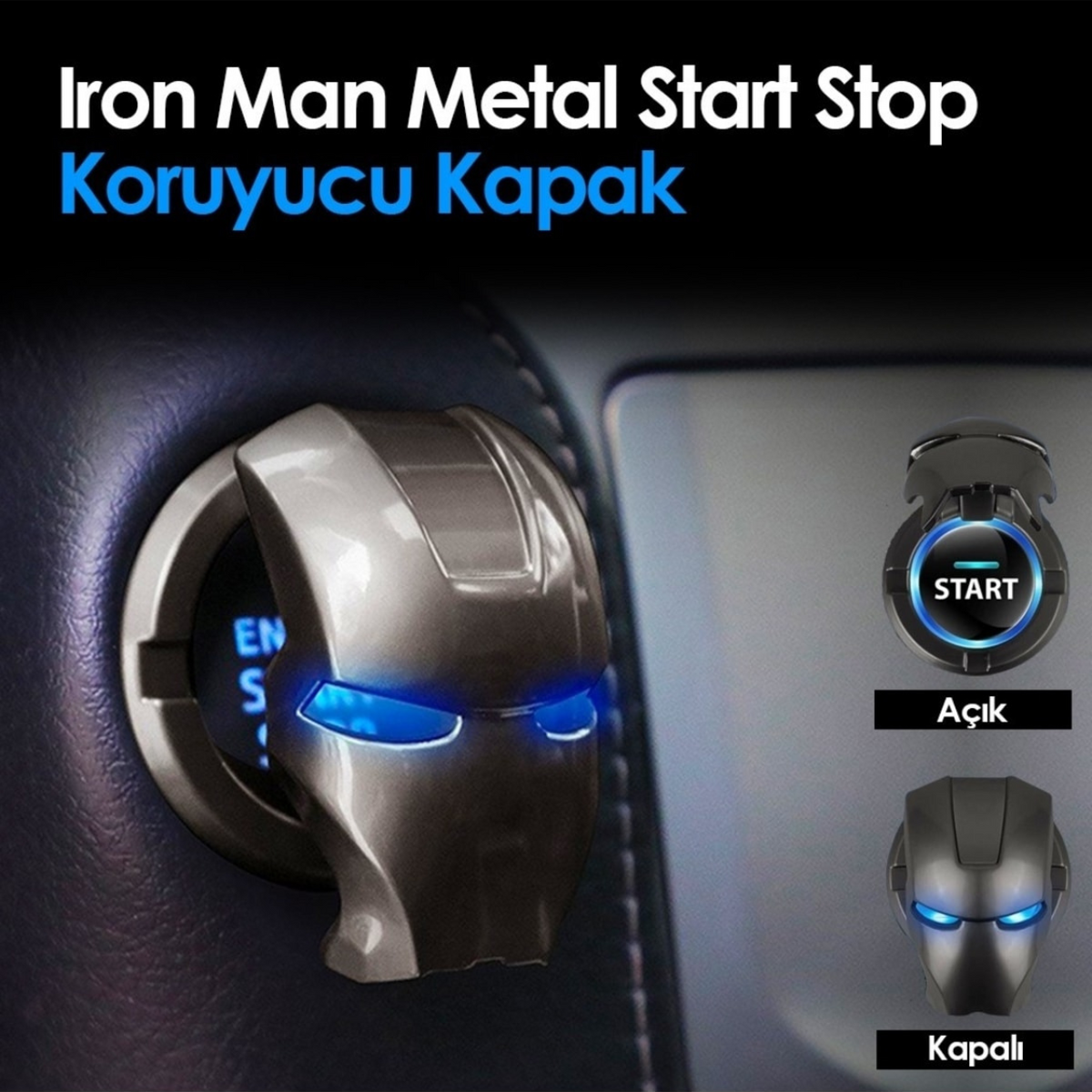 Start Stop Tuşu Kapağı Iron Man Metal Tuş Koruyucu Dekoratif Özel Çinko Alaşım Mavi image 8
