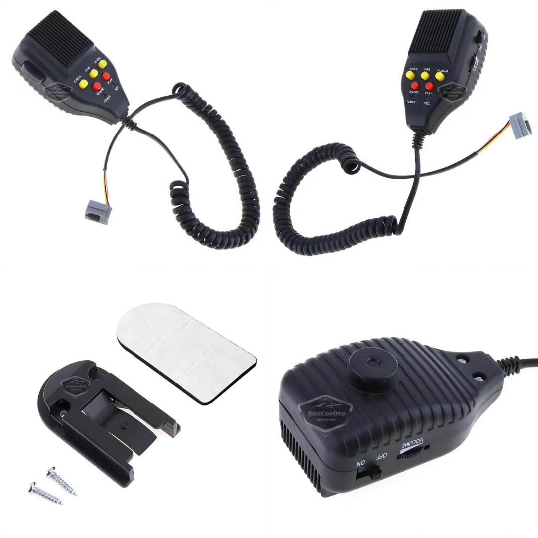 Her Araca Uyumlu Üniversal Ses Kaydetme ve Çalma Özellikli Siren 3 Farklı Siren Sesi Güçlü Polis Sireni Mikrofonlu Megafonlu Korna 12V 100W image 4