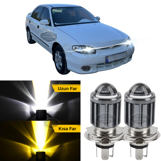 Hyundai Accent Yumurta Kasa 1995-2000 Uyumlu Mercekli Far Ampulü Led Xenon Çift Renk Sarı-Beyaz Far Şimşek Etkili CSP Led Lamba Uzun Kısa 2 Adet Takım image 0