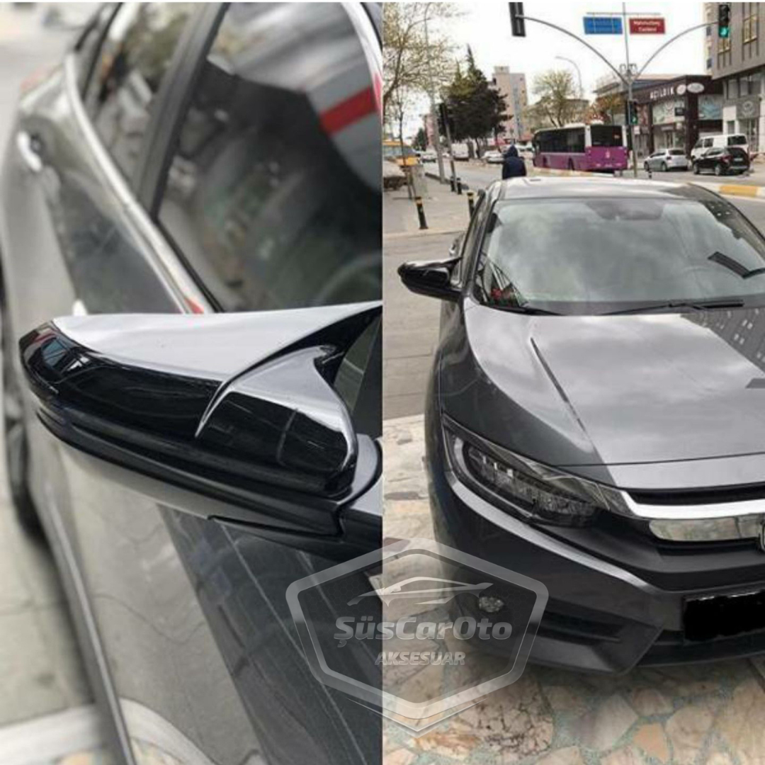 Honda Civic FC5 FK7 2016-2021 Batman Yarasa Ayna Kapağı Piano Black ABS Plastik image 4