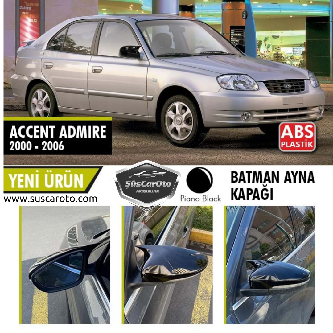 Hyundai Accent Admire 2000-2006 Batman Yarasa Ayna Kapağı Piano Black ABS Plastik image 0