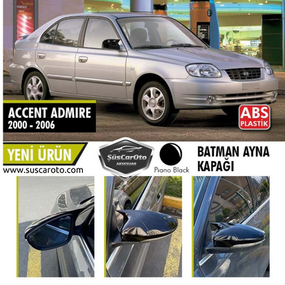 Hyundai Accent Admire 2000-2006 Batman Yarasa Ayna Kapağı Piano Black ABS Plastik image 0
