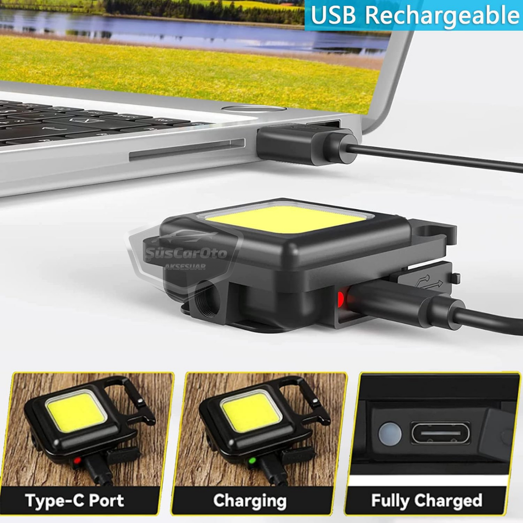 30 Ledli Mini El Feneri 4 Modlu Flash Çok Amaçlı Anahtarlık Su Geçirmez Şarjlı Mıknatıslı Led Işık Fonksiyonel Kamp Cep Işığı 1000 Lümen image 7