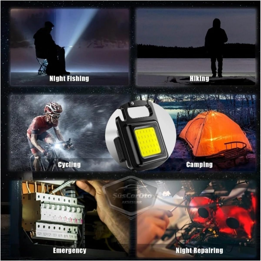 30 Ledli Mini El Feneri 4 Modlu Flash Çok Amaçlı Anahtarlık Su Geçirmez Şarjlı Mıknatıslı Led Işık Fonksiyonel Kamp Cep Işığı 1000 Lümen image 3
